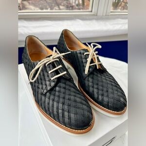 Paul Green Black Textured 100% Leather Lace-Up Oxfords